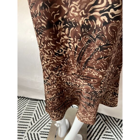 Sag Harbor Brown Floral Midi Skirt With Flared Hem S Polyester Elastic Waist - Picture 15 of 16